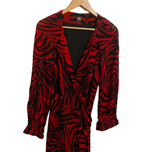 Pinko Wrap Zebra Print Dress Long Sleeves Red  Size XXS - Picture 5 of 9